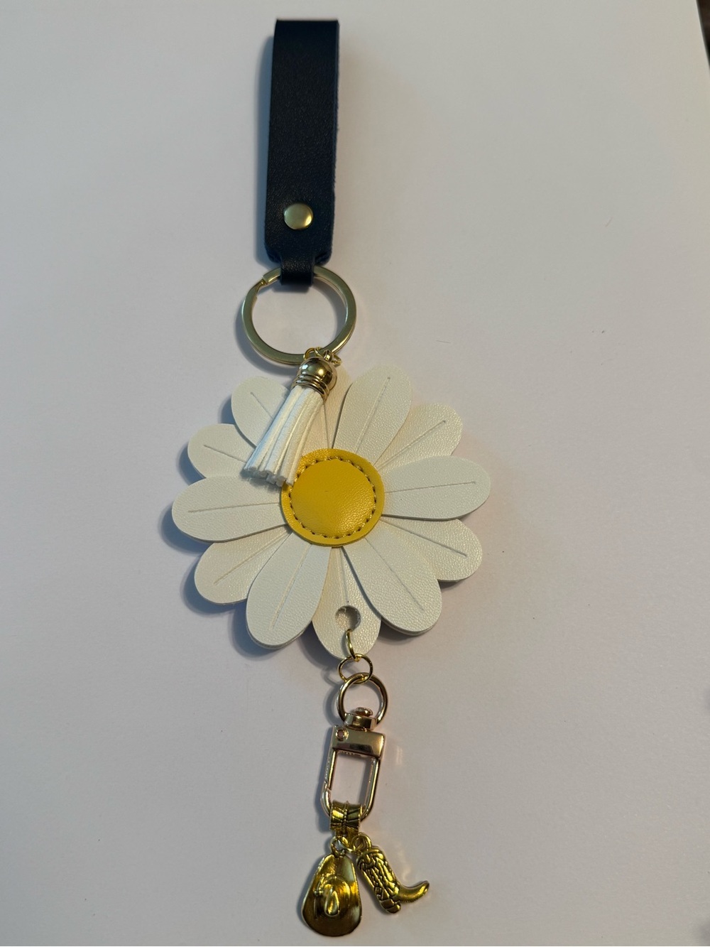 Boho Country Western Daisy Cowboy Boots and Hat Keychain